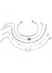 Moon Detail Silvery White Layered Bracelet Set