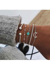 Moon Detail Silvery White Layered Bracelet Set