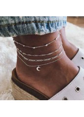 Metal Detail Silvery White Layered Anklet Set