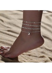 Metal Detail Silvery White Layered Anklet Set