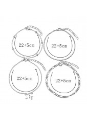 Metal Detail Silvery White Layered Anklet Set