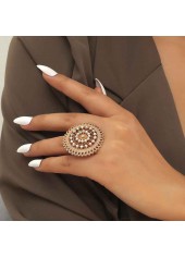 Geometric Pattern Gold Round Alloy Detail Ring