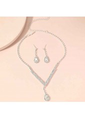 Silvery White Zircon Teardrop Earrings and Necklace