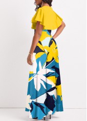 Plants Print Surplice Multi Color Maxi Dress