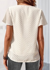 V Neck Beige Short Sleeve Blouse