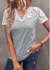 Light Grey Marl V Neck Lace T Shirt