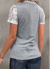 Light Grey Marl V Neck Lace T Shirt