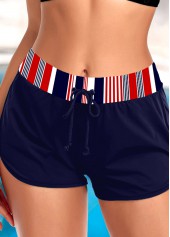 Striped Mid Waisted Navy Swim Shorts