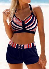 Striped Mid Waisted Navy Swim Shorts