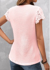Lace V Neck Pink Short Sleeve T Shirt