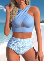 Criss Cross Dusty Blue Stretch Bikini Top-No Bottom