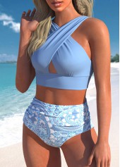 Criss Cross Dusty Blue Stretch Bikini Top-No Bottom