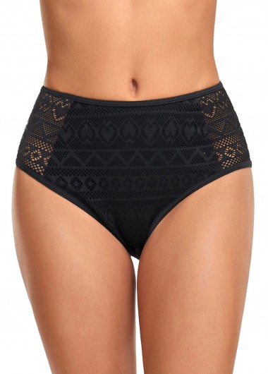 Mid Waisted Lace Stitching Black Bikini Bottom
