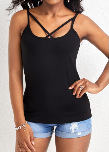 Criss Cross Black Strappy Square Neck Camisole Top 13$