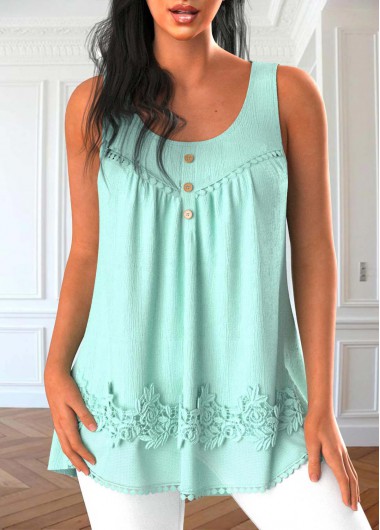 Mint Green Scoop Neck Patchwork Tank Top product