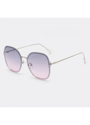 Metal Detail Square Silver Geometric Pattern Sunglasses