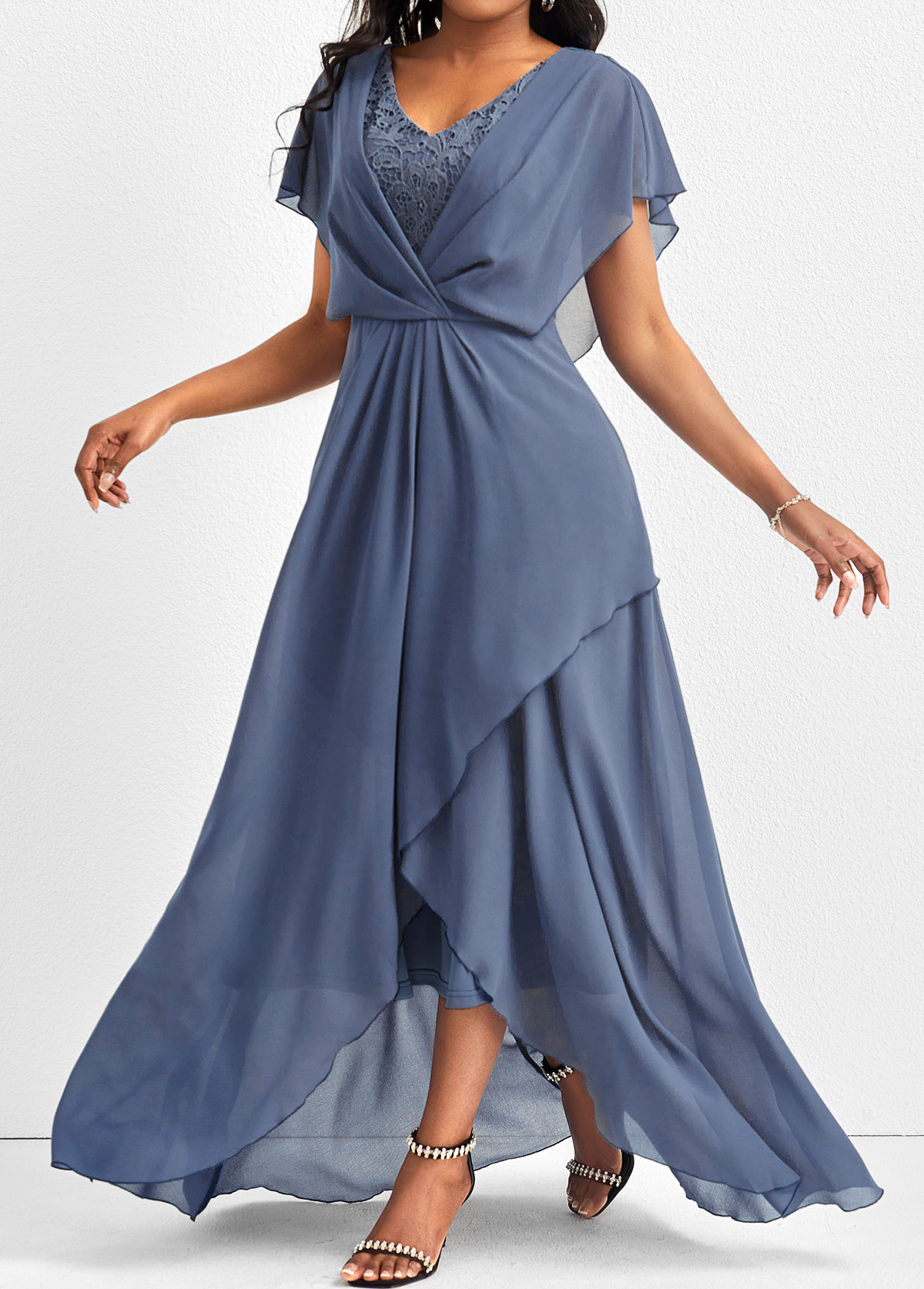 Plus Size Dusty Blue Lace Maxi Dress