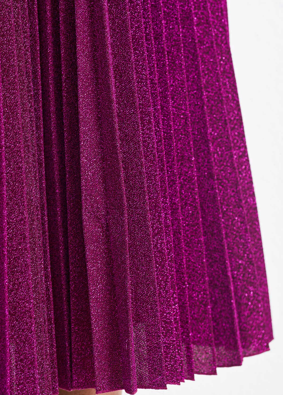 Pleated Dark Reddish Purple Shinning Round Neck Sleeveless Dress