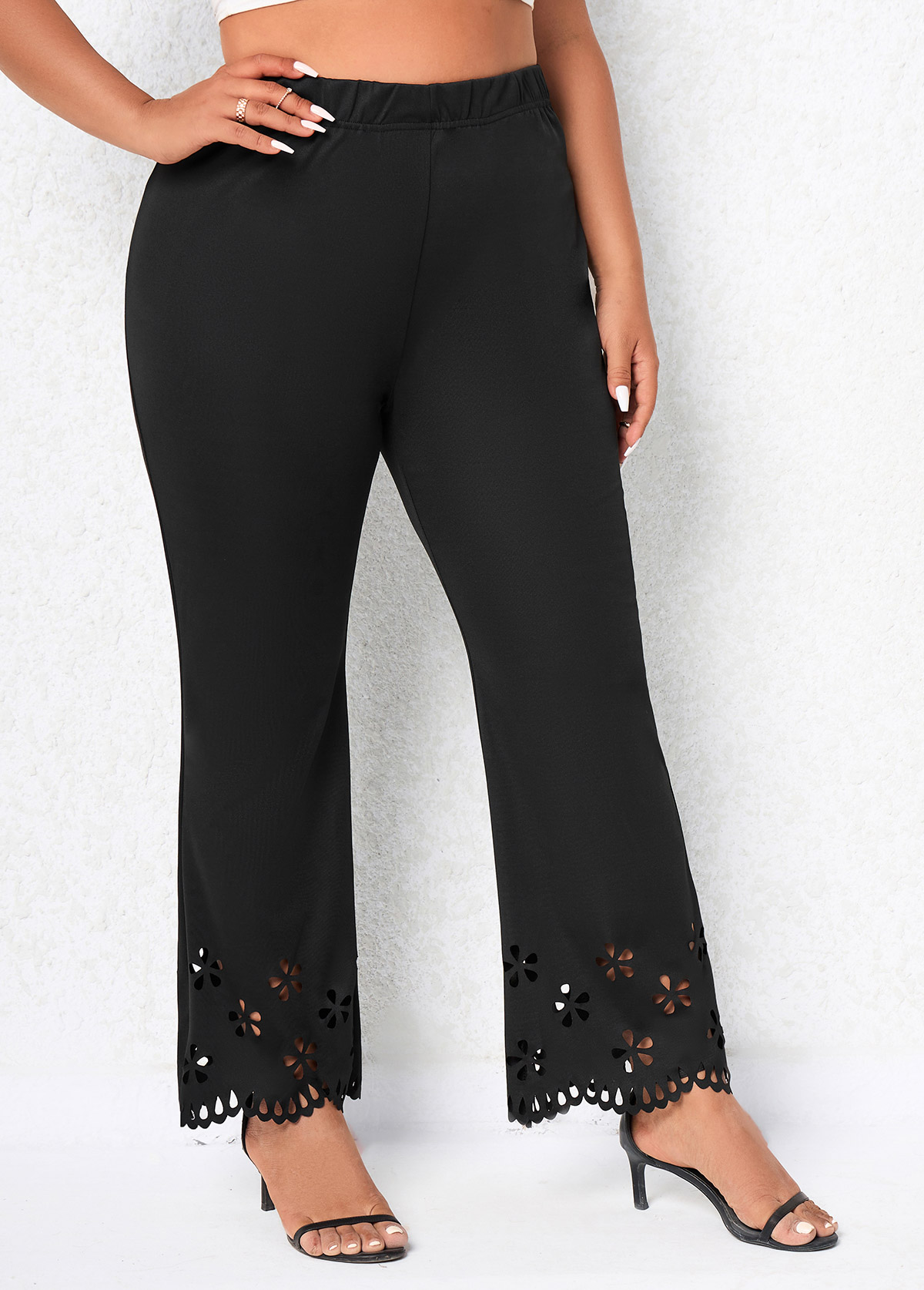 Black Plus Size Burn Out Printing Pants