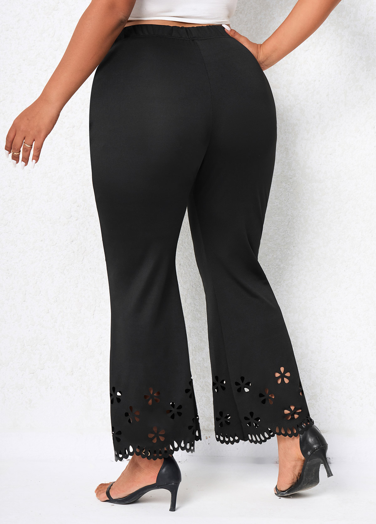 Black Plus Size Burn Out Printing Pants