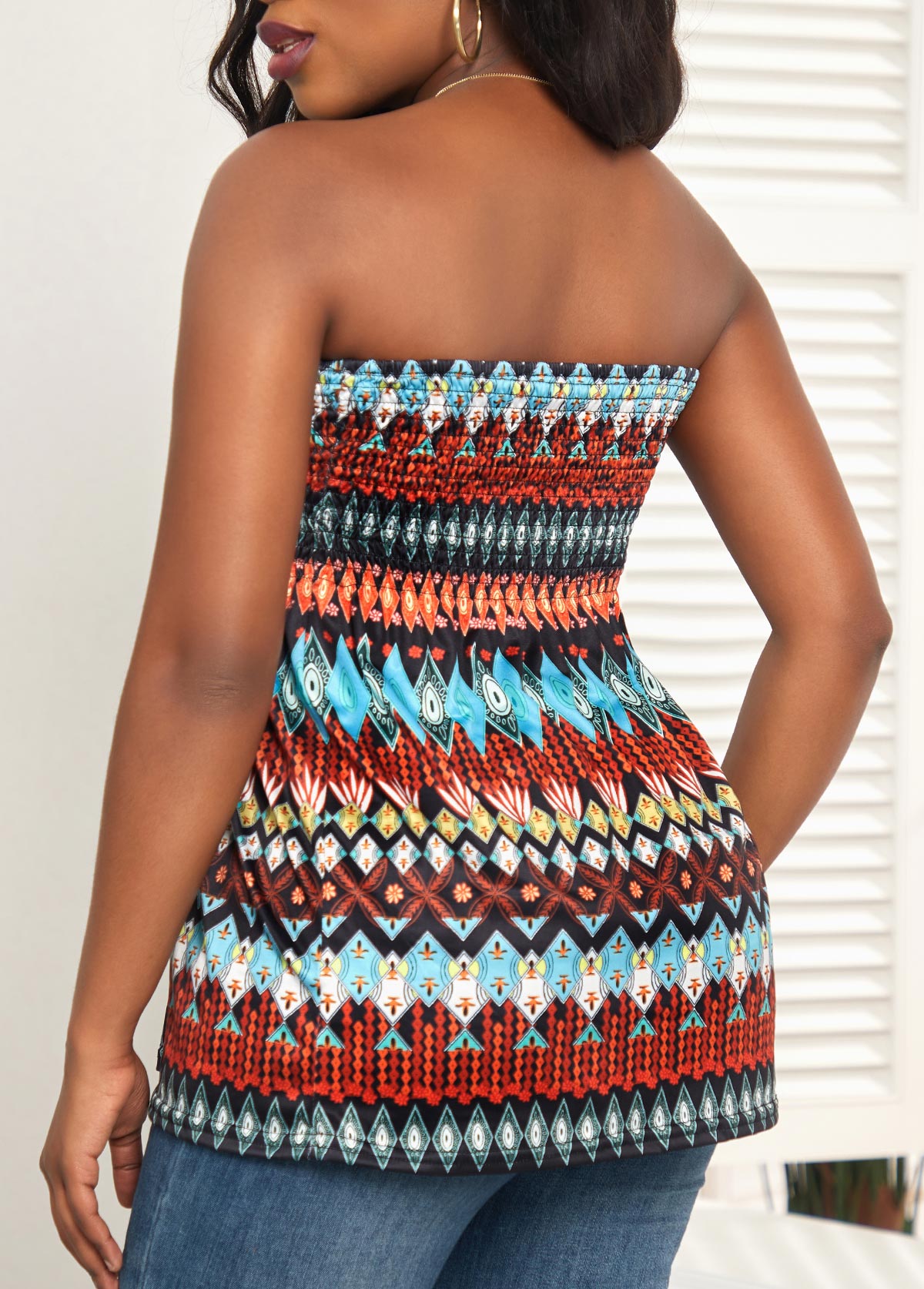 Tribal Print Ruched Multi Color Bandeau Tank Top