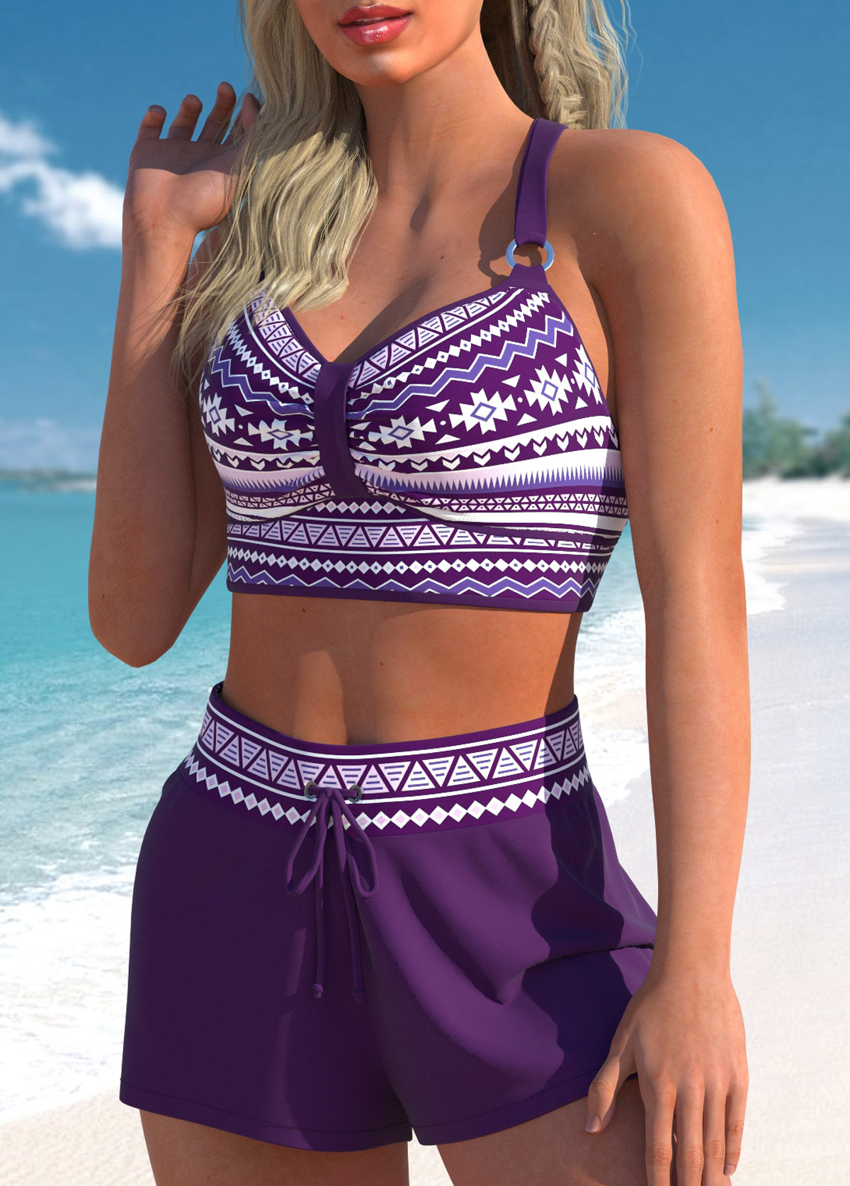 Plus Size Purple Tribal Print Bikini Set
