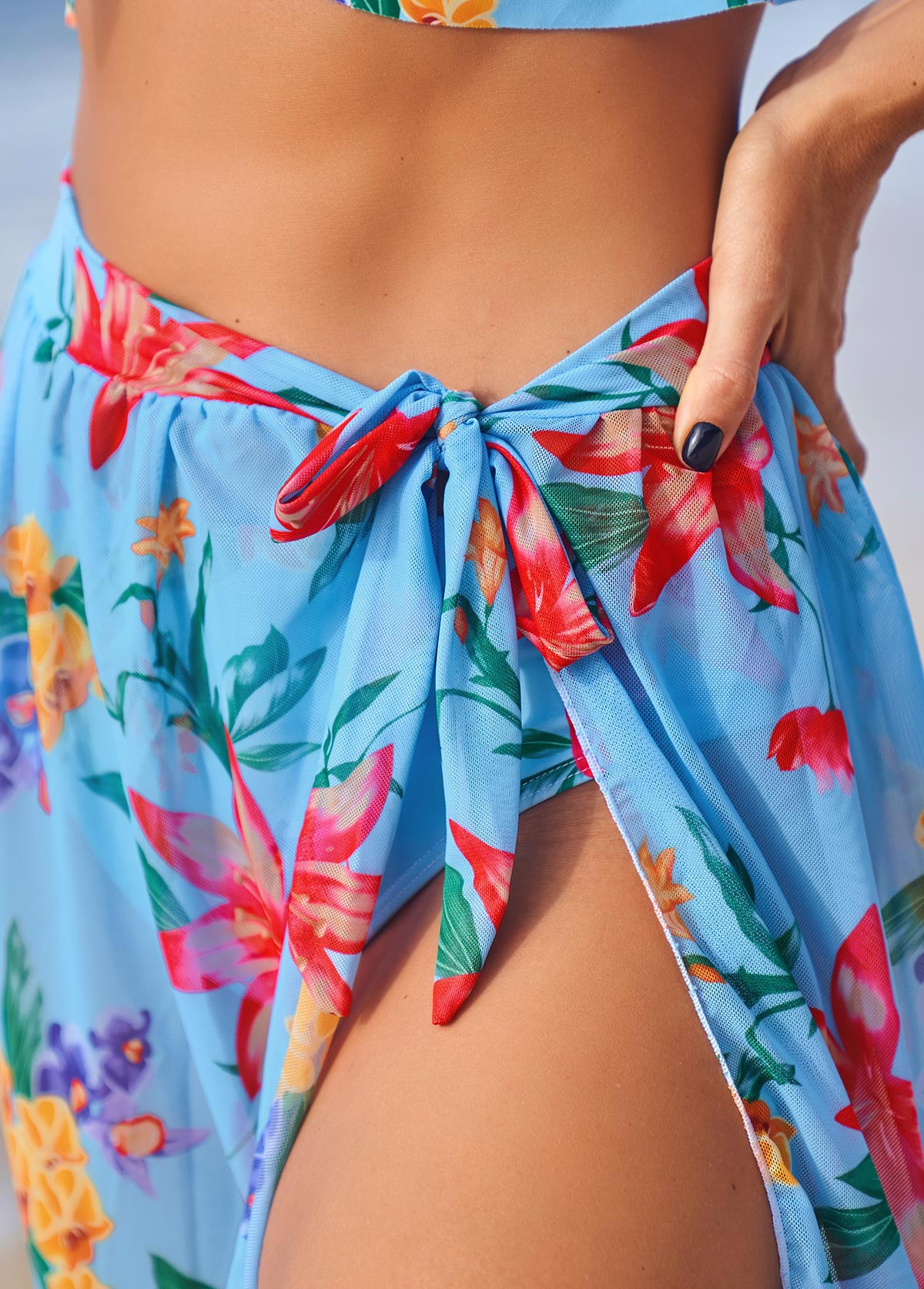 Mid Waisted Floral Print Ruffle Bikini Sets