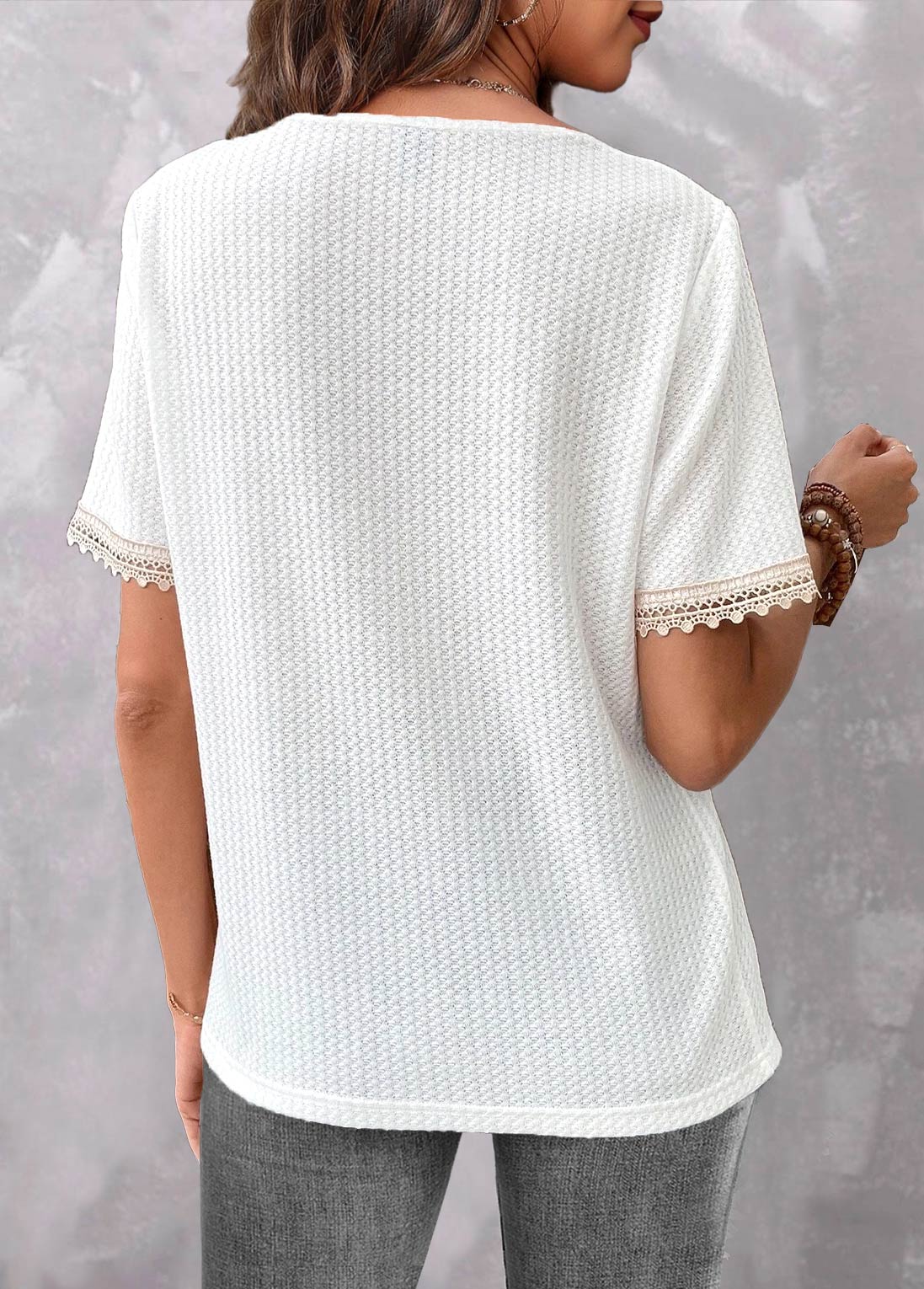 Lace V Neck White Short Sleeve T Shirt