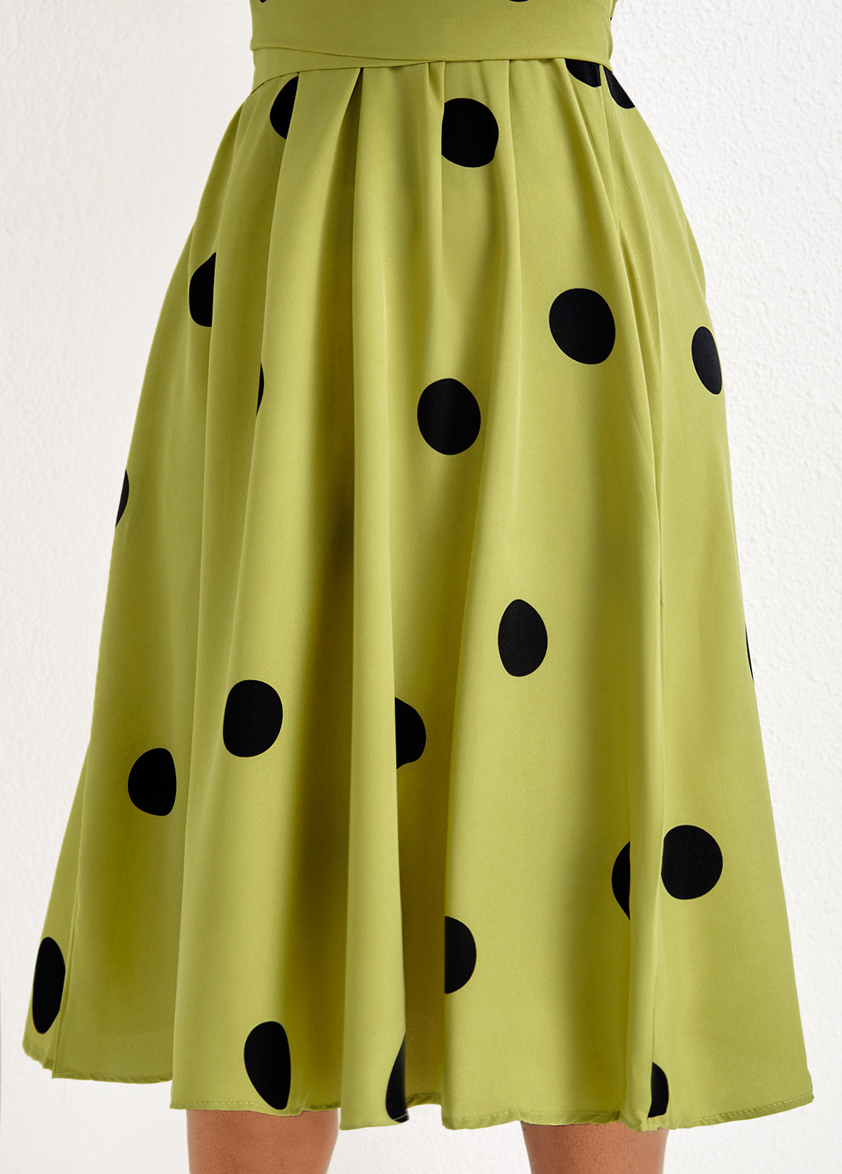 Polka Dot Belted Criss Cross Avocado Green Dress