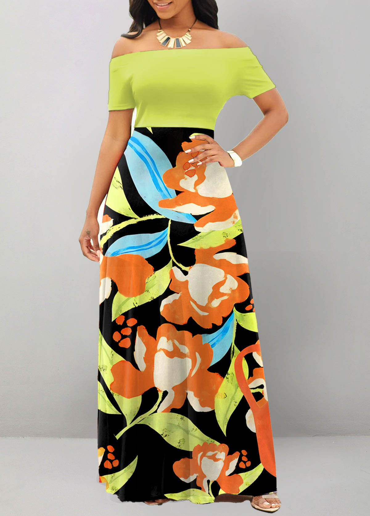 Floral Print Multi Color Off Shoulder Dress
