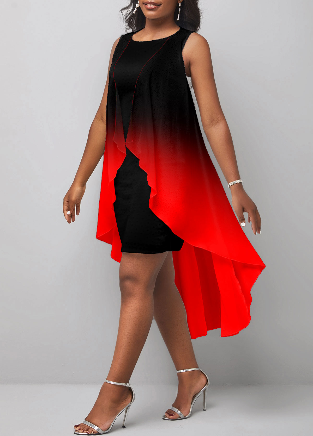 Ombre Layered Red High Low A Line Dress