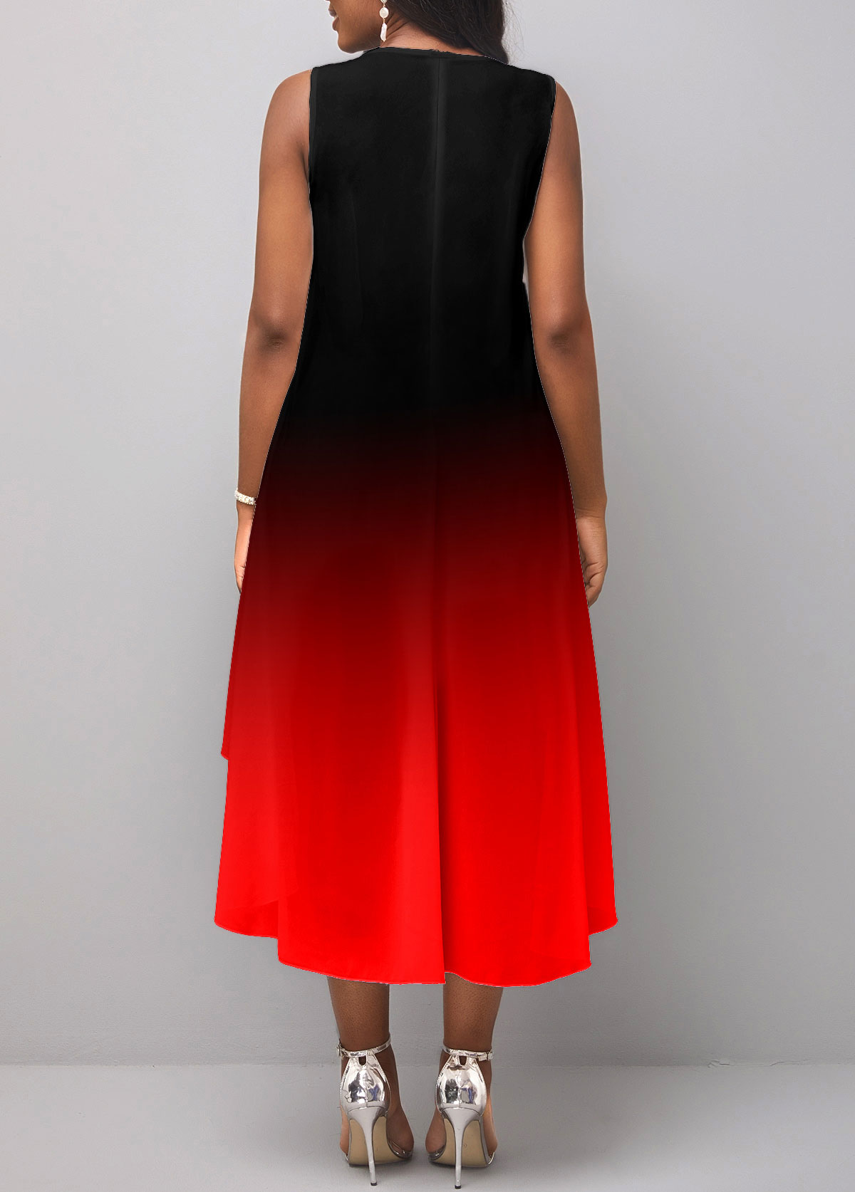 Ombre Layered Red High Low A Line Dress