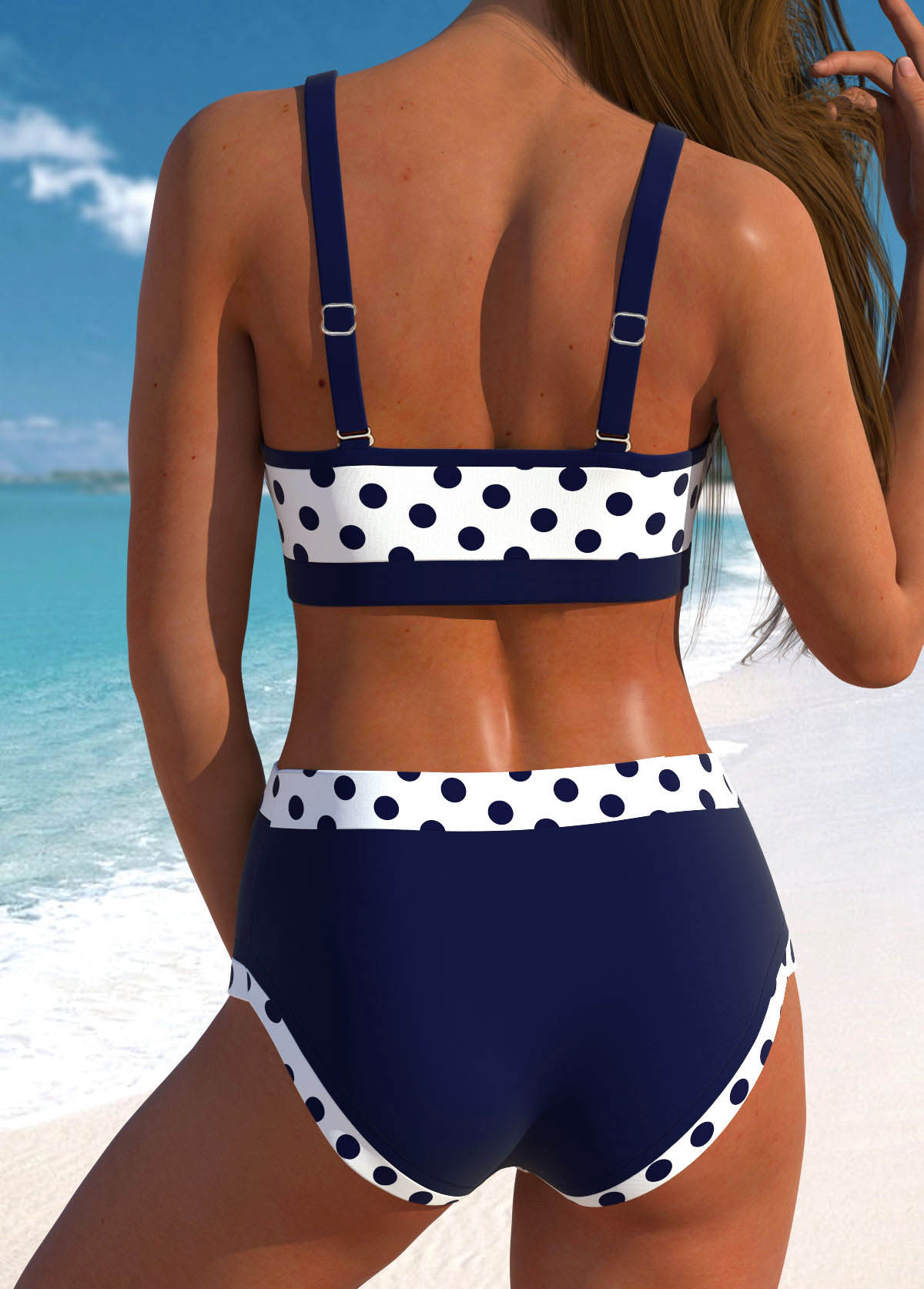 Plus Size Navy Polka Dot Patchwork Bikini Set