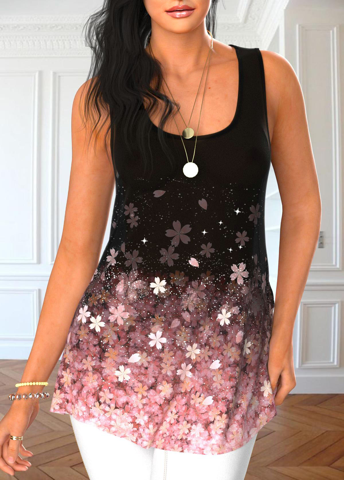Light Pink Tank Top and Floral Print Cardigan