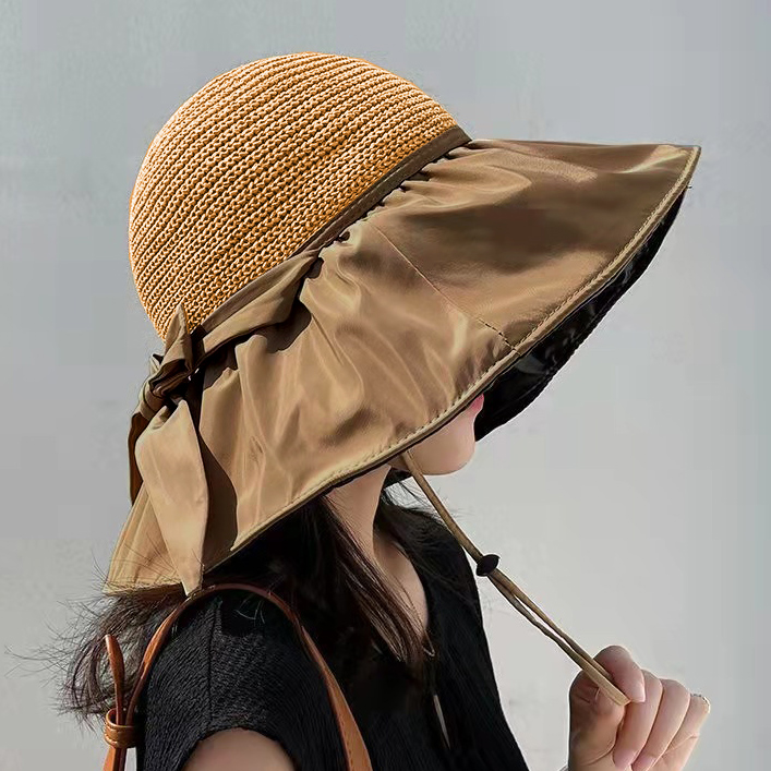 Bowknot Design Hemp Light Camel Hat