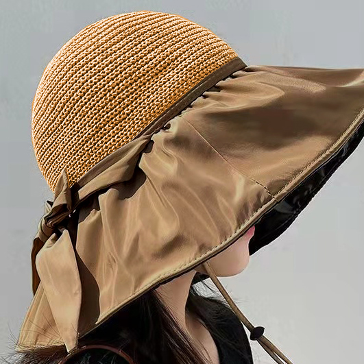 Bowknot Design Hemp Light Camel Hat