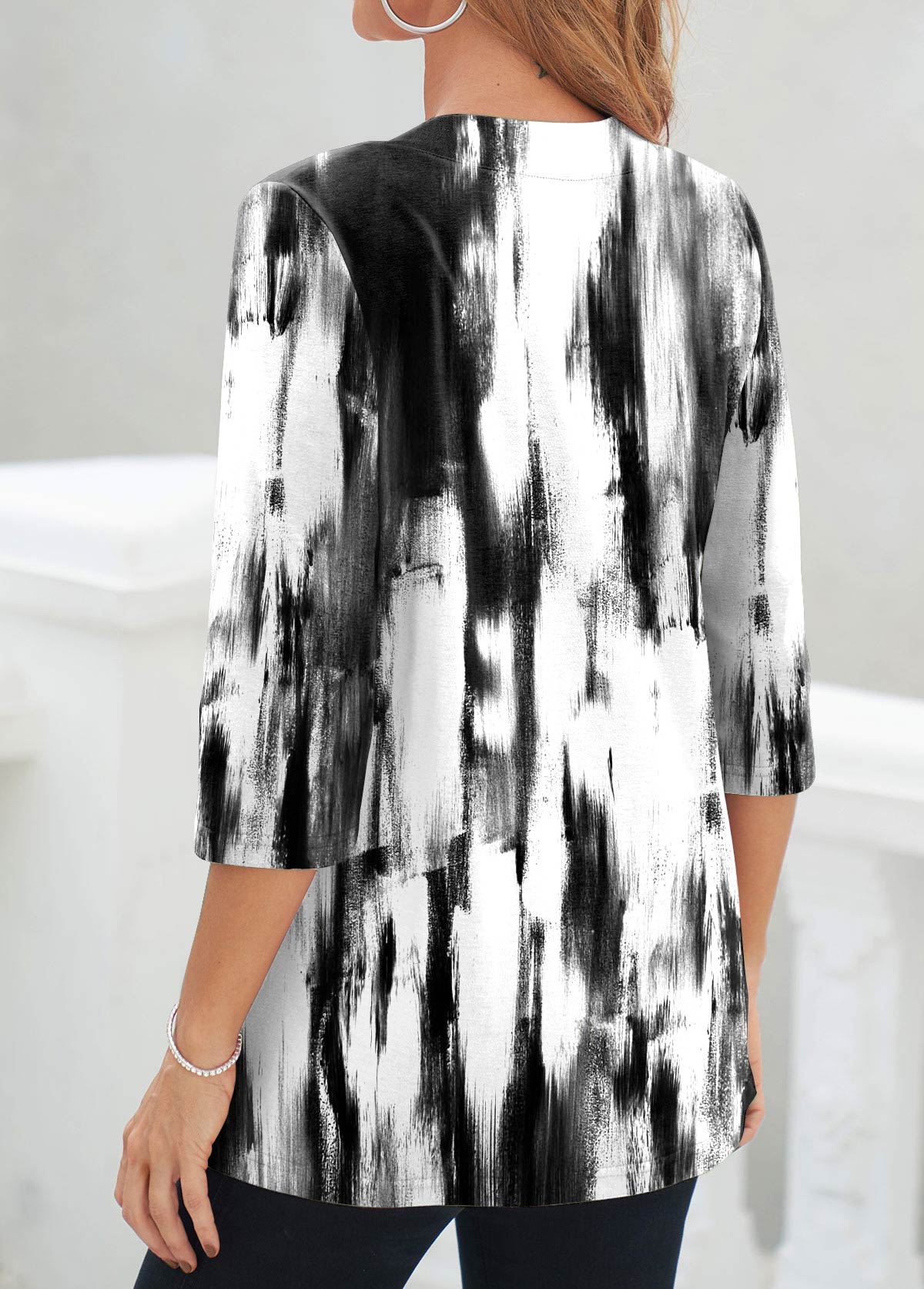 Fake 2in1 Tie Dye Print Black T Shirt