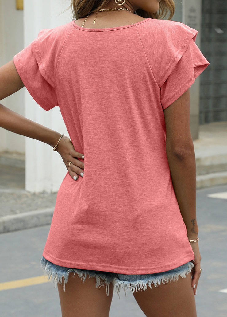 Layered Pink V Neck Short Sleeve T Shirt