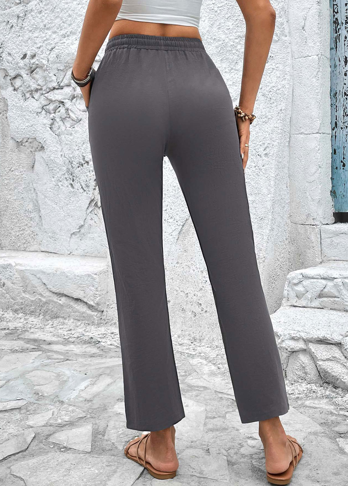 Drawastring High Waisted Dark Grey Pants
