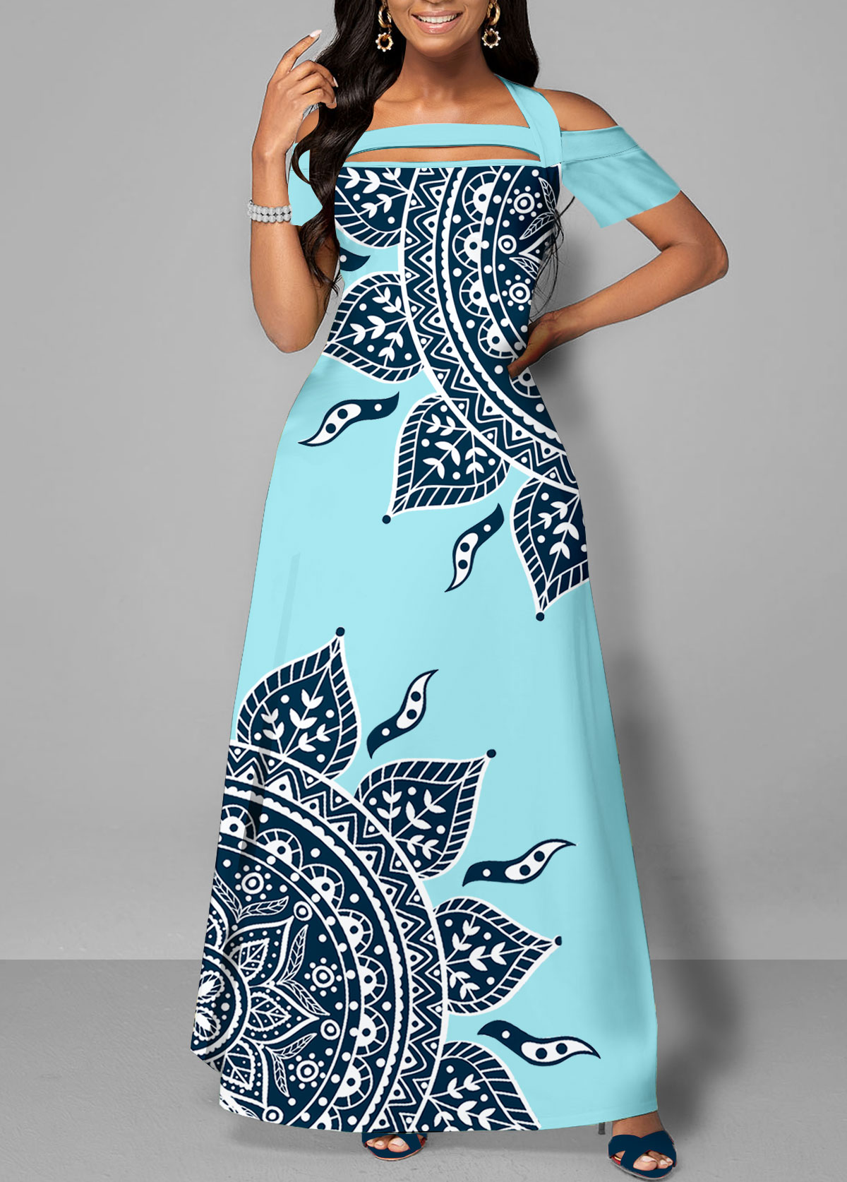 Tribal Print Patchwork Blue A Line Dress