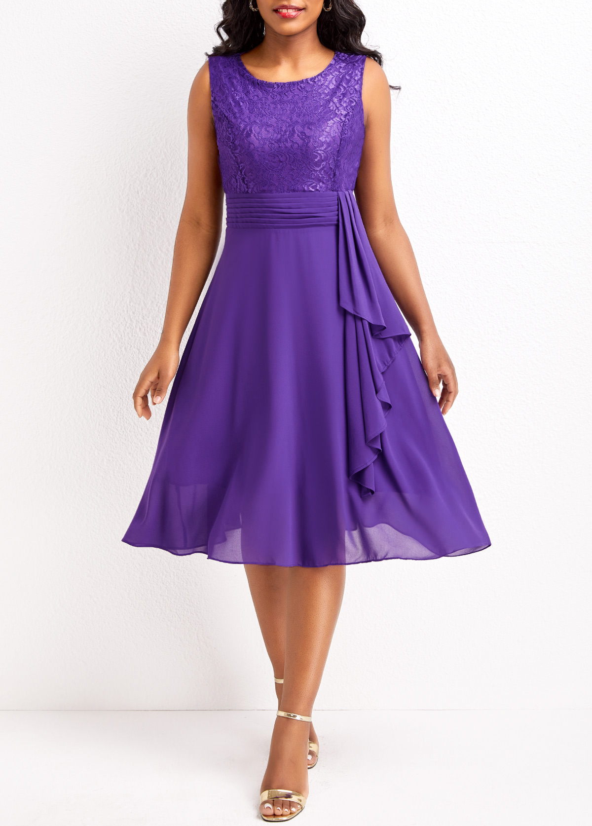 Purple Scoop Neck Sleeveless Lace Dress
