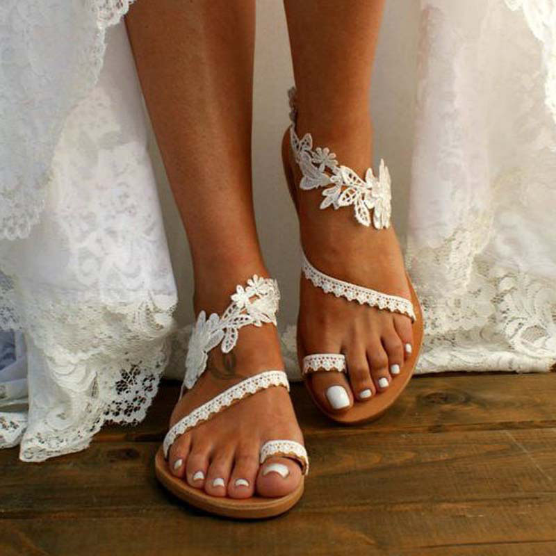 White Open Toe Falt Flip Flops Slippers