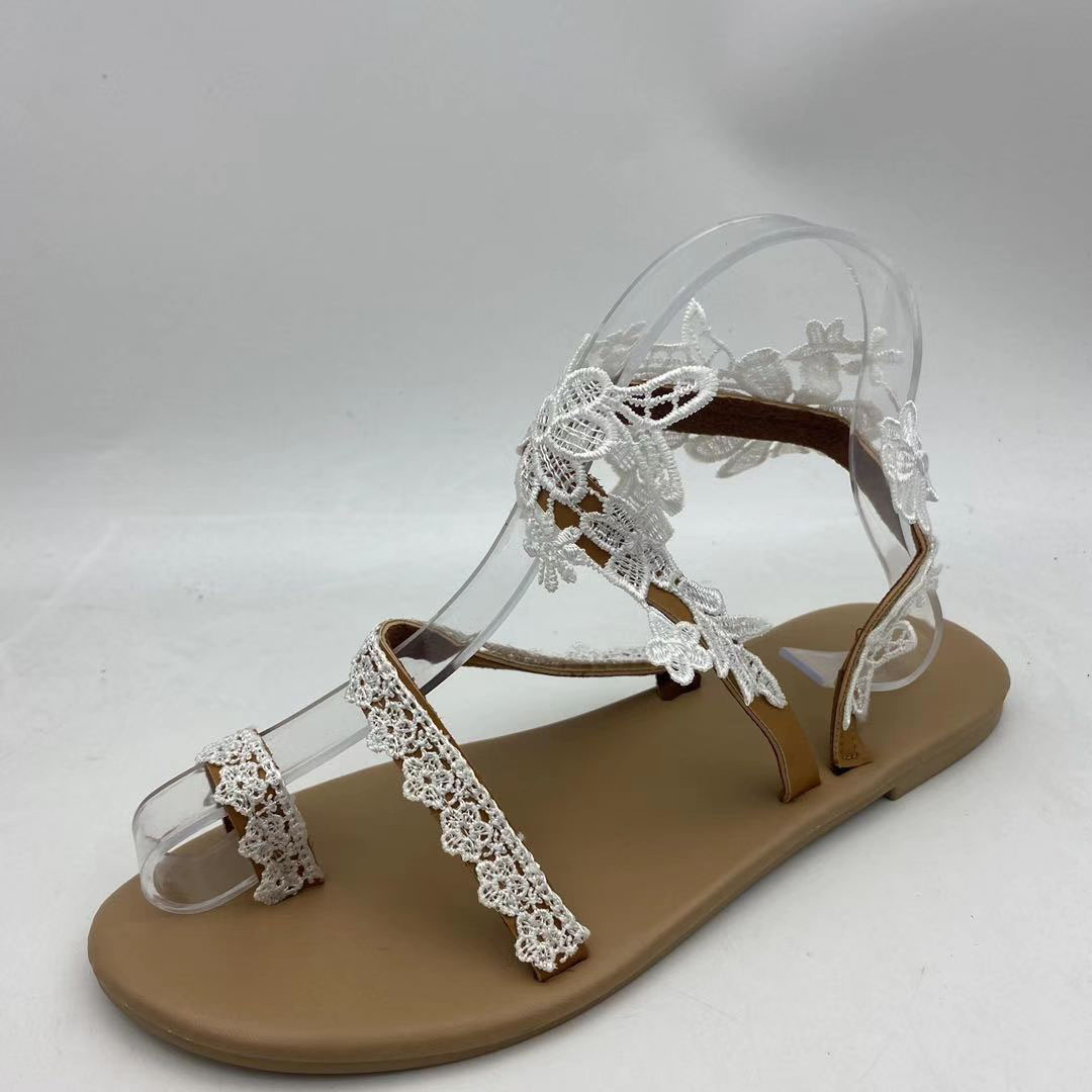White Open Toe Falt Flip Flops Slippers
