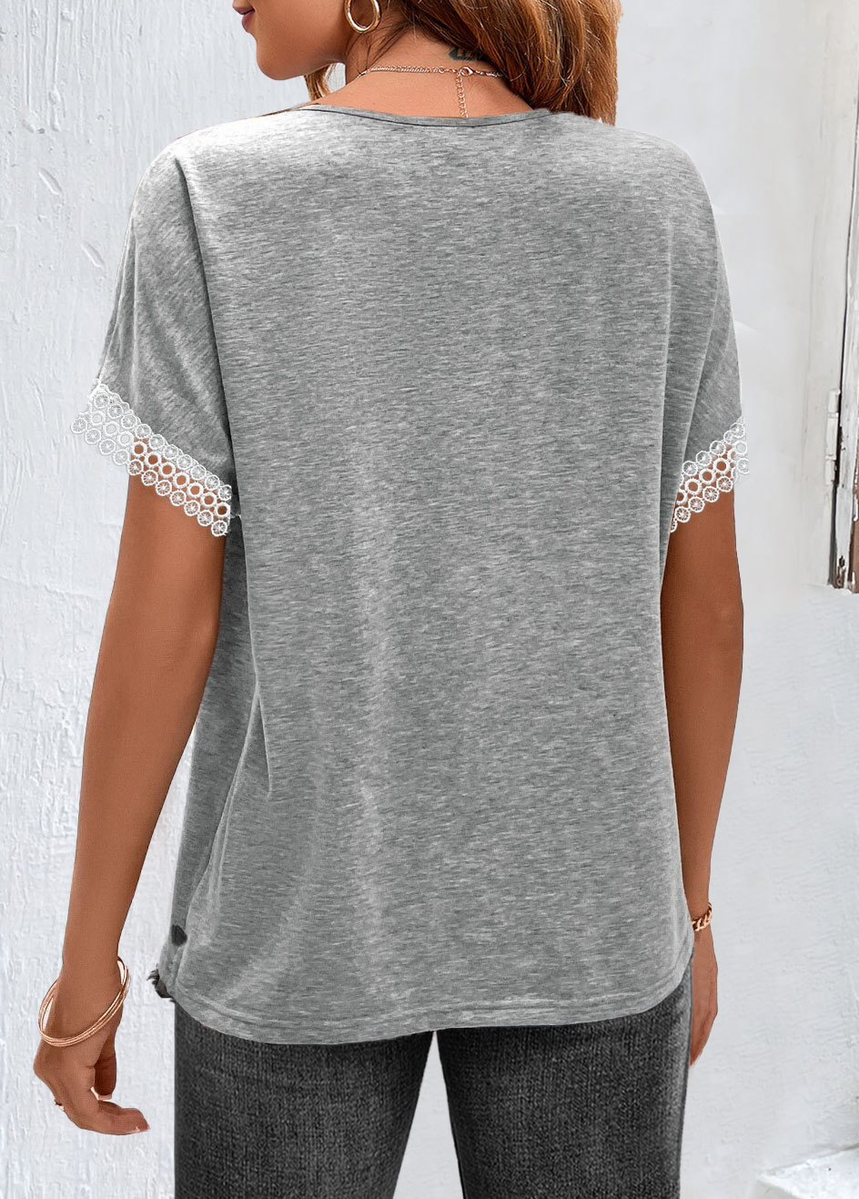 Light Grey Marl Round Neck Ruched T Shirt