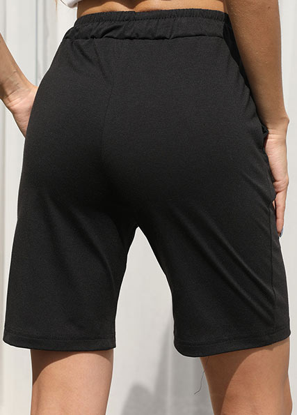Black Regular Drawastring High Waisted Pocket Shorts