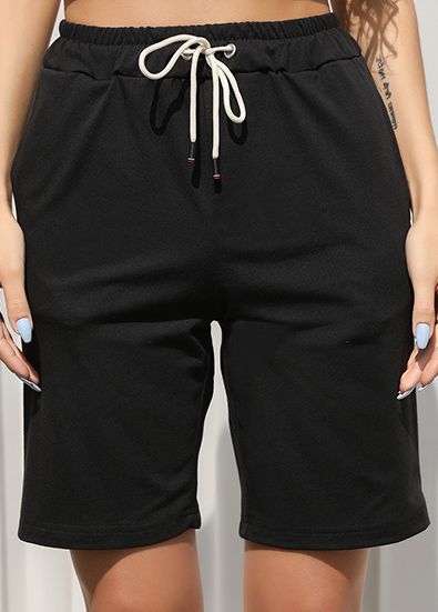 Black Regular Drawastring High Waisted Pocket Shorts