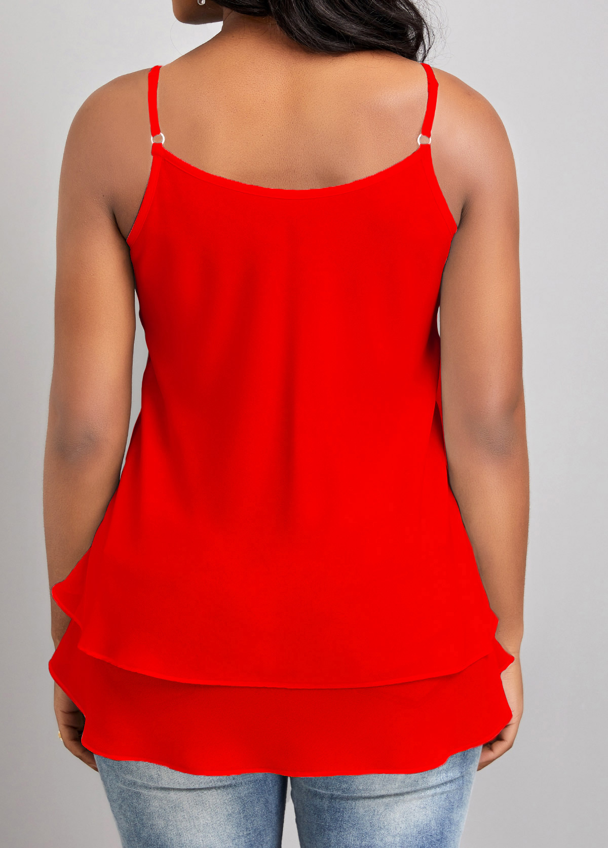 Red Scoop Neck Strappy Ruffle Camisole Top