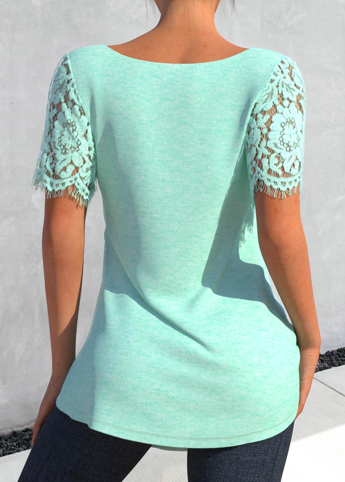 Round Neck Lace Mint Green T Shirt