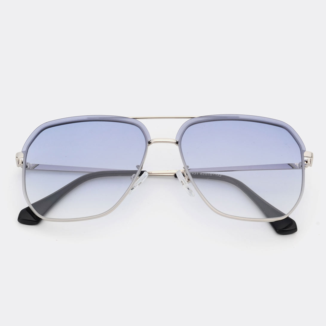 Geometric Pattern Square Silver Metal Detail Sunglasses