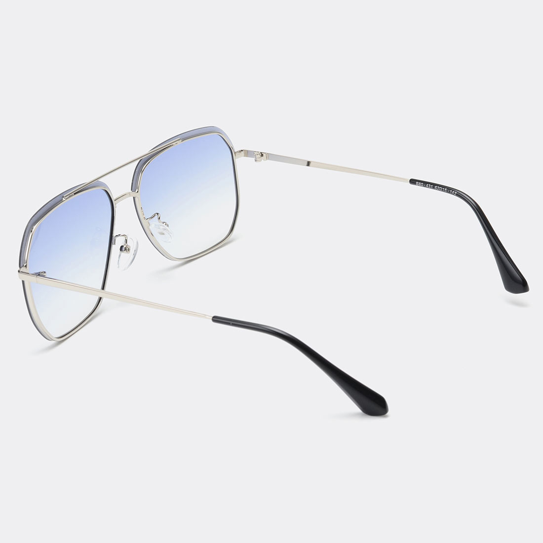 Geometric Pattern Square Silver Metal Detail Sunglasses
